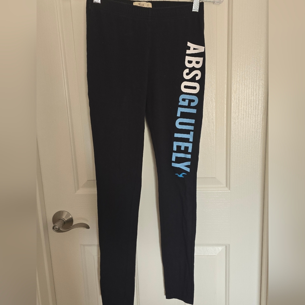 Hollister Black Leggings with Blue Print